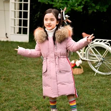 Модные зимние пуховики для девочек, теплые детские парки, пальто из натурального меха, детская утепленная верхняя одежда для подростков, на молнии-30 градусов
