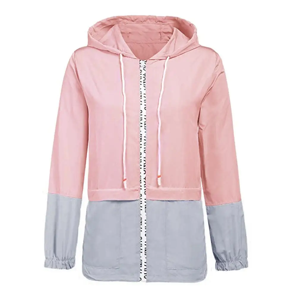 Jacket Outwear Women Long Sleeve Patchwork Thin Skinsuits Hooded Zipper Casual Sport Coat Outdoor Spring Autumn Windbreaker Coat