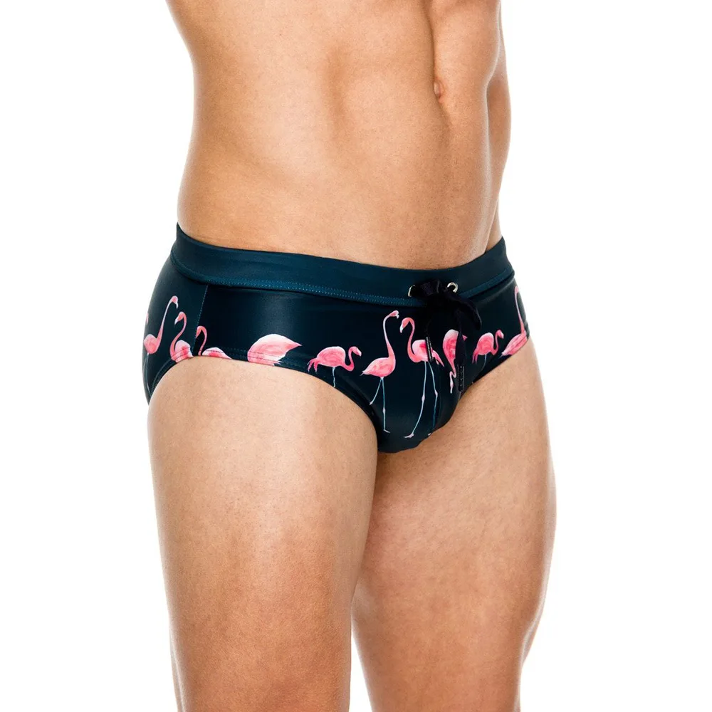 Men Briefs Swimwear Flamingo Print Nylon & Polyester Swimming Triangular High Quality Beach Bathing Shorts Swim Trunks Wholesale
