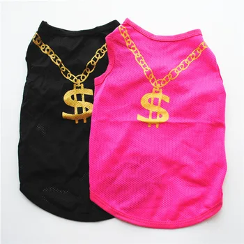 

Gold Necklace with Dollar Pattern Summer Pet Dog Vest T-shirt Dog Clothes Summer Personality Comfortable Pet Clothing Vest Shirt