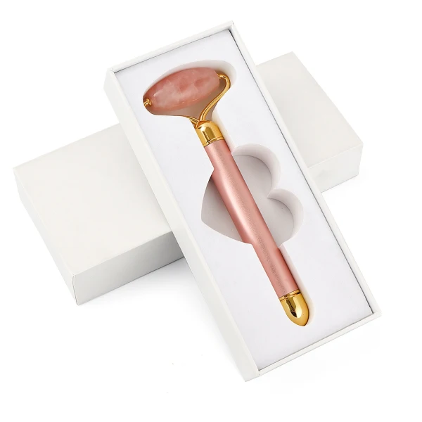 Pink With Box Натуральный камень роликовый массажер лица тонкий лифтинг инструмент нефритовый ролик Камень удаление морщин лица руки шеи массажный ролик - Цвет: Pink With Box
