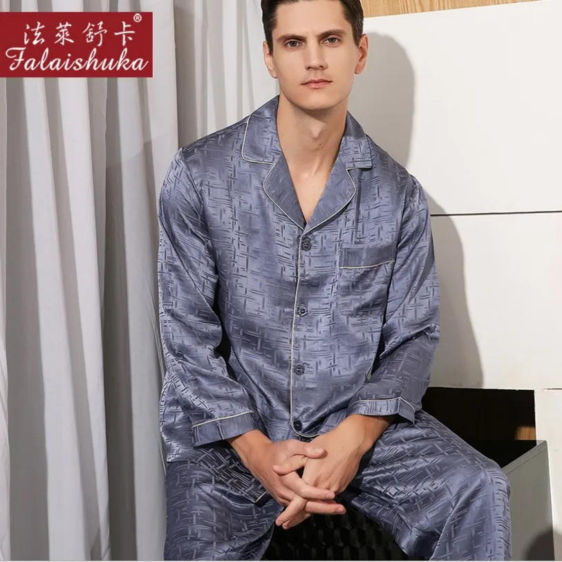 

Man Silk Sleepwear Pajamas Sets 2020 Full Sleeve Autumn Homewear Sleepwears Plus Size Male Pajama Set Silk Home Wears 3XL