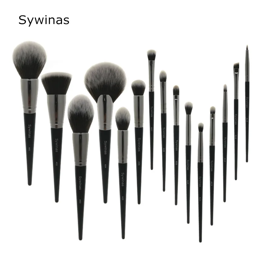 Makeup-Brush-Set Synthetic-Hair Professional Natural High-Quality 15pcs Black Sywinas
