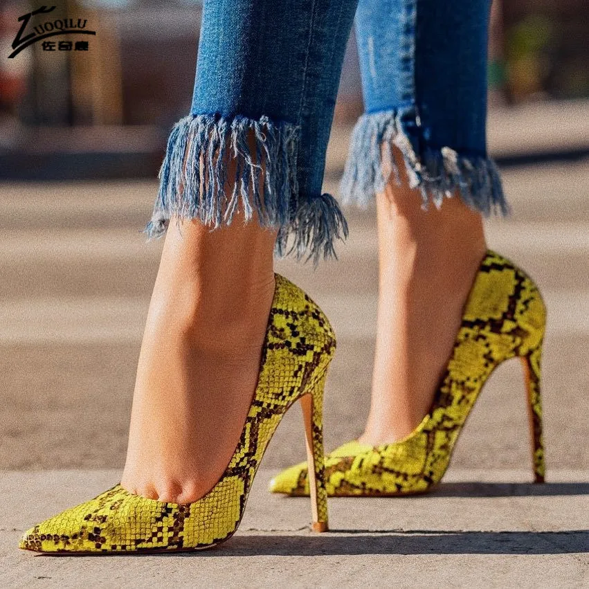 Женские свадебные туфли на высоком каблуке леопардовые лодочки шпильке желтые