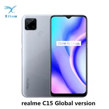 Realme C15 6.5'' Global version 4GB 64GB LCD Display Helio G35 18W Quick Charge 6000mAh 13MP AI Quad Camera Mobile Phone