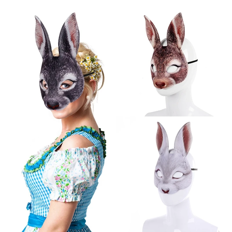 EVA Half Face Rabbit Mask for Adult Halloween Animal Head Masks Party Cosplay Masque Easter Carnival Masquerade Acessories