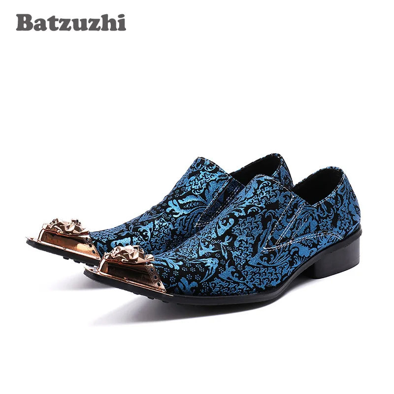 

Batzuzhi Fashion Men Shoes Genuine Leather Dress Shoes Men Pointed Toe Blue Oxfords Shoes Handmade High Quality Zapatos Hombre