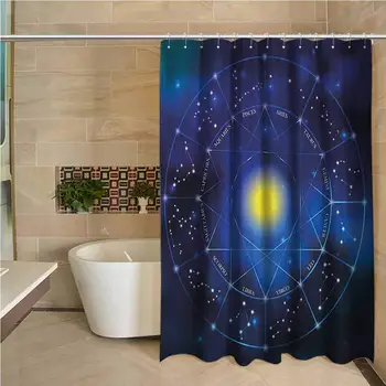 

Constellation Hotel Quality Polyester Shower Curtain Collection of Zodiac Signs in a Geometric Circle Horoscopes Sun Shower and
