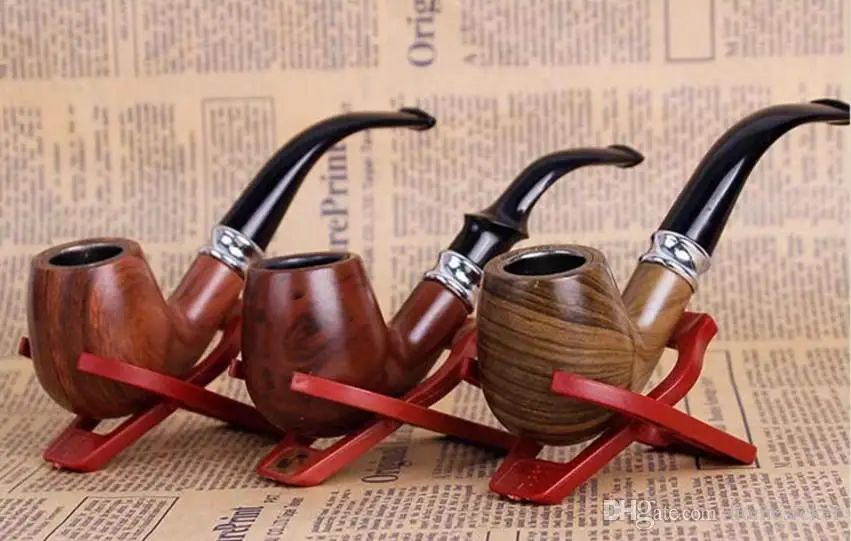 Durable Classic Wooden Smooth Standard chimney Smoking Tobacco Pipe Bent Type black Gift Set 