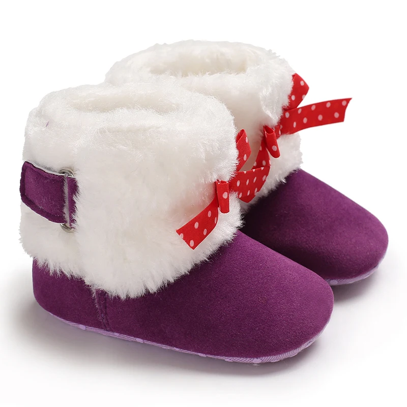 Милые теплые мягкие зимние ботинки с бантом для маленьких девочек мягкая обувь для кроватки плюшевые зимние ботинки теплая обувь с бантом - Цвет: As photo shows
