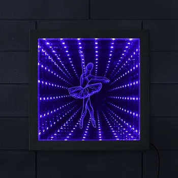 

Ballerina Girls Decor Charming Infinity Mirror Ballet Dancer Sport Dancing Girls Stunning Optical Illusion Wood Frame Wall Light