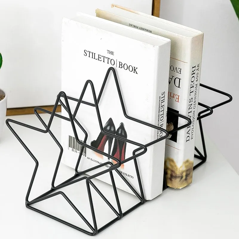 

Simple Nordic Wrought Iron Storage Rack Desktop Bookend Shelf Wired Book End Magazine File Document Holder Home Office Organizer