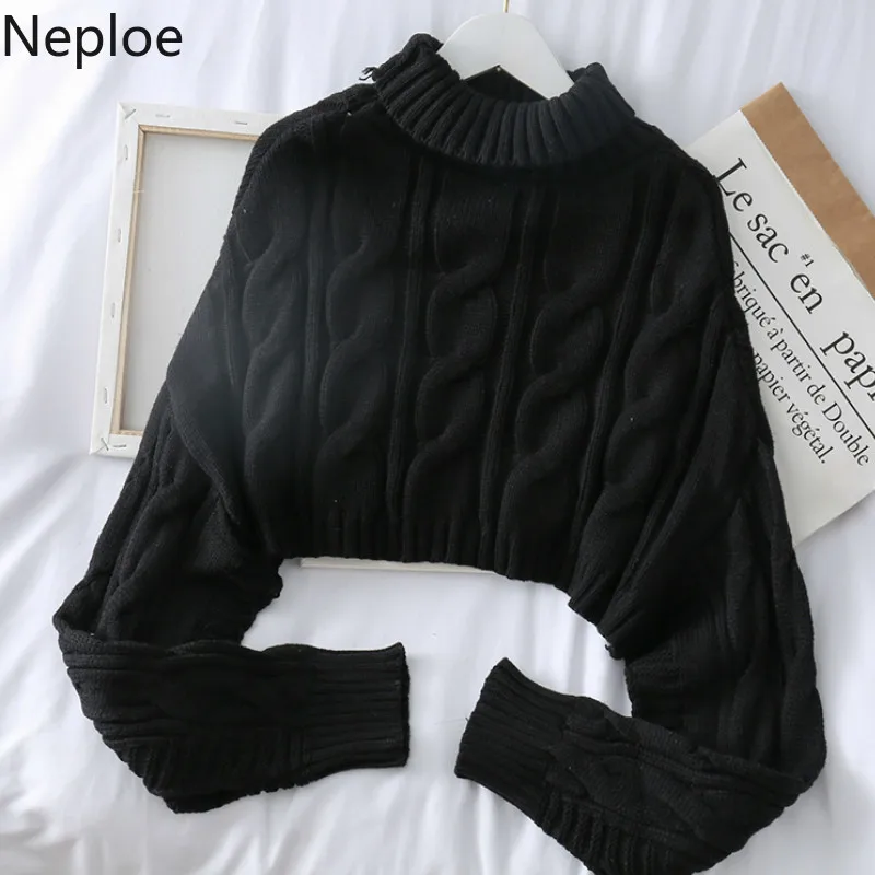Neploe корейский твист вязаный короткий пуловер Водолазка Batw длинный рукав Толстый Пуловер Femme Hiver сплошной крест дизайн свитер 47379