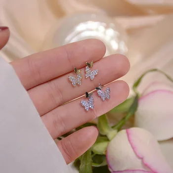 

2020 Fashion Elegant Crystal Butterfly Earrings Simple Cute Korean Female Small Stud Earrings Lady Vintage Zircon Stone Earring