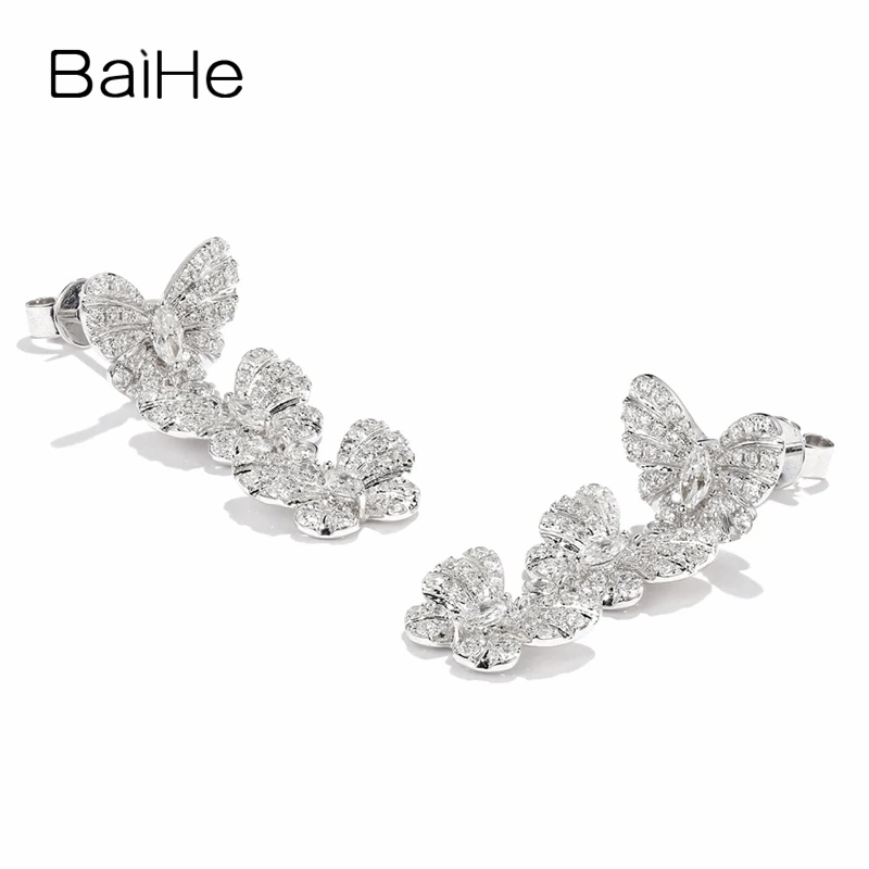 BAIHE, 14 к, белое золото, 1.2ct H/SI, Круглые, натуральные бриллианты, свадебные серьги, обручение, модное, хорошее ювелирное изделие, подарок, серьги-гвоздики