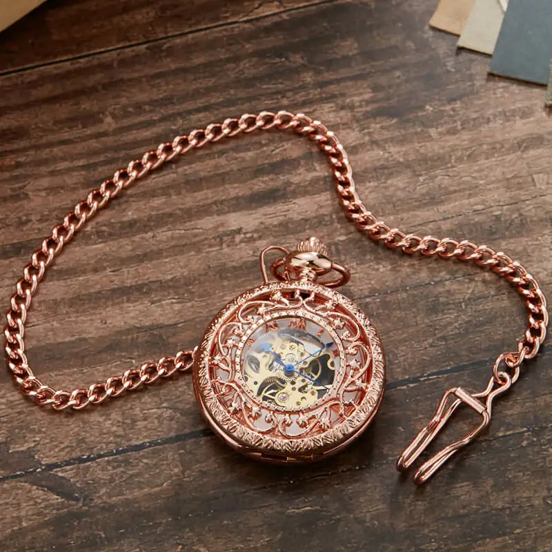 Hollow Mechanical Pocket Watch Steampunk Pendent Chains Gold Skeleton Hand-winding Fob Watch Men Women Xmas gifts
