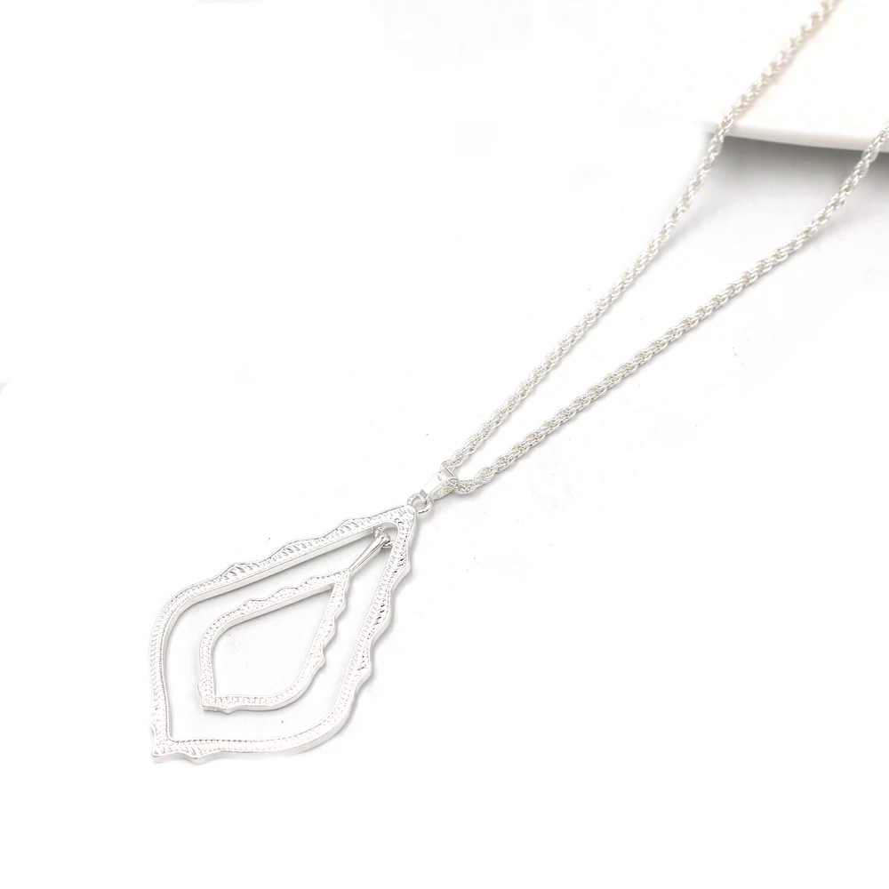 Silver Necklace Новое поступление Doule Deck полые длинные серьги в форме слезы для женщин встроенные матовые висячие серьги Модные ювелирные изделия - Окраска металла: Silver Necklace