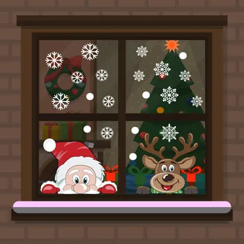 

Christmas Window Stickers Xmas Snowflake Decals Wall Mural Decorations Holiday Snowflake Santa Claus Reindeer Decals