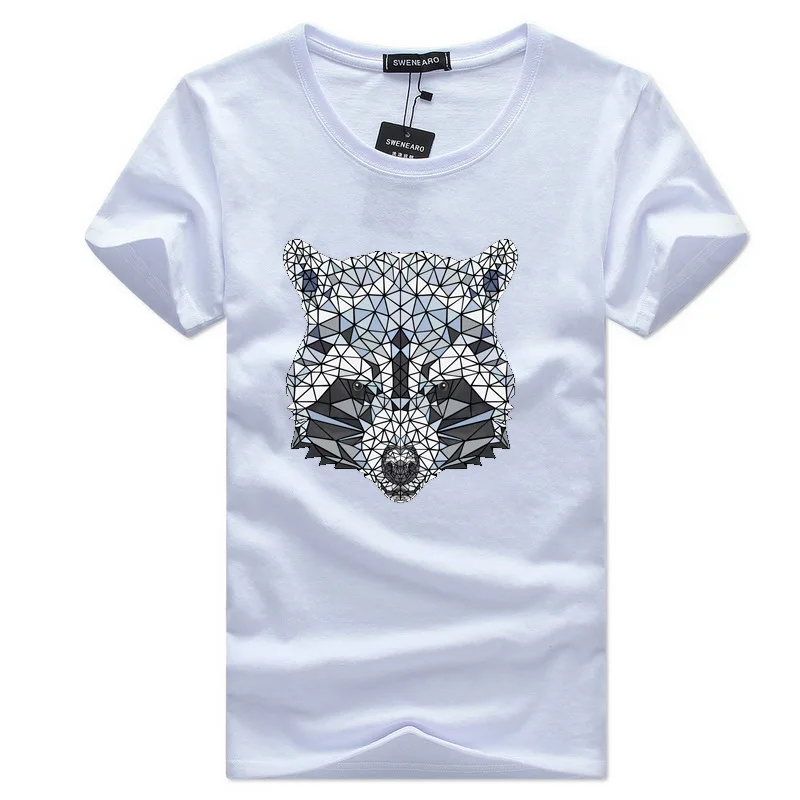 Hip Hop Summer Men's Clothing Tee Shirts Short Sleeve Shirt Bear Diamond Printed Cartoon Casual Cotton Men T-Shirt | Мужская одежда