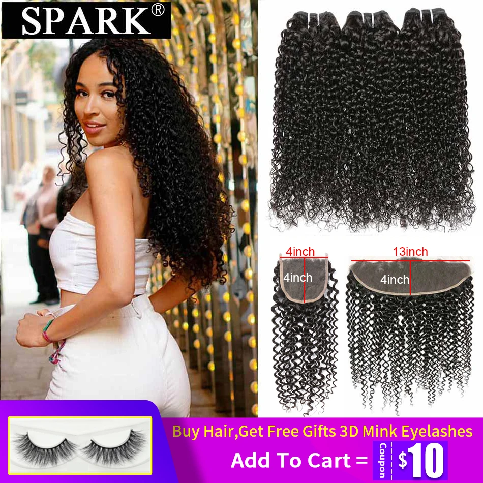 Spark Ombre бразильские волосы афро кудрявые человеческие волосы пряди с фронтальной Remy человеческие волосы на шнуровке с пряди для наращивания - Цвет: Natural Black Color