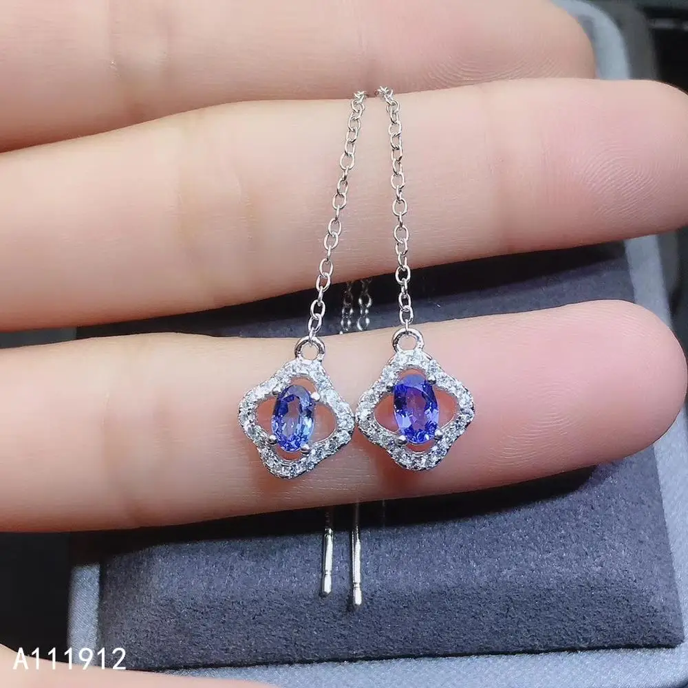 Женские серьги из серебра 925 пробы с натуральным танзанитом|Серьги-подвески| |