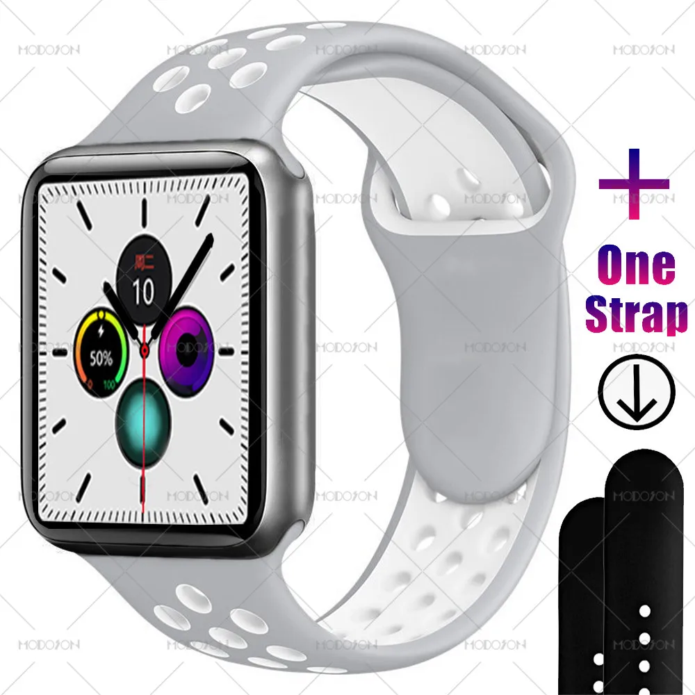 Black Gray White MODOSON, умные часы iwo 12, серия 5, 30, с циферблатом, пульсометр, умные часы, фитнес-трекер, часы для Apple iphone, Android - Цвет: Black Gray White