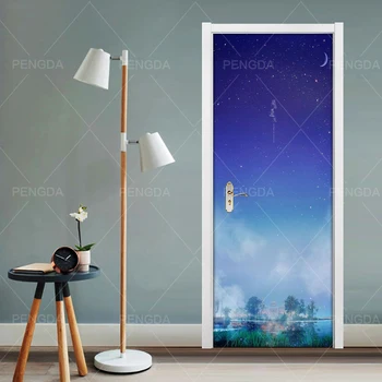 

Door Sticker Prints Picture Self Adhesive Moon and Star Waterproof Wallpaper Poster Abstract Landscape 3d Mural Home Decor Art