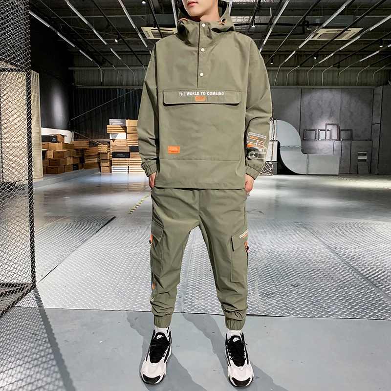 Men's Hooded Jacket+Pants 2PC Sets mal Workwear tide card loose Pullover front pocket coat& Long Pants mal Clothing 4XL Men's Hooded Jacket+Pants 2PC Sets mal Workwear tide card loose Pullover front pocket coat& Long Pants mal Clothing 4XL