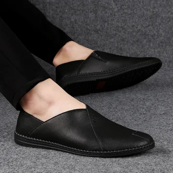 

2020 Men Summer Spring Breathable Leather Shoes Flats Loafers Men Casual Shoes Luxury Fashion Slip On Driving Shoes Plus Size 46