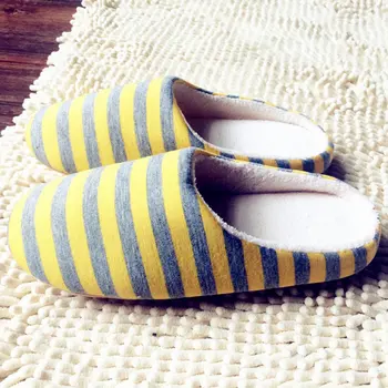 

Slippers Winter Women Men Shoes Warm Soft Indoor floor Striped Cloth Bottom Universal Couple Lovers Plush Home