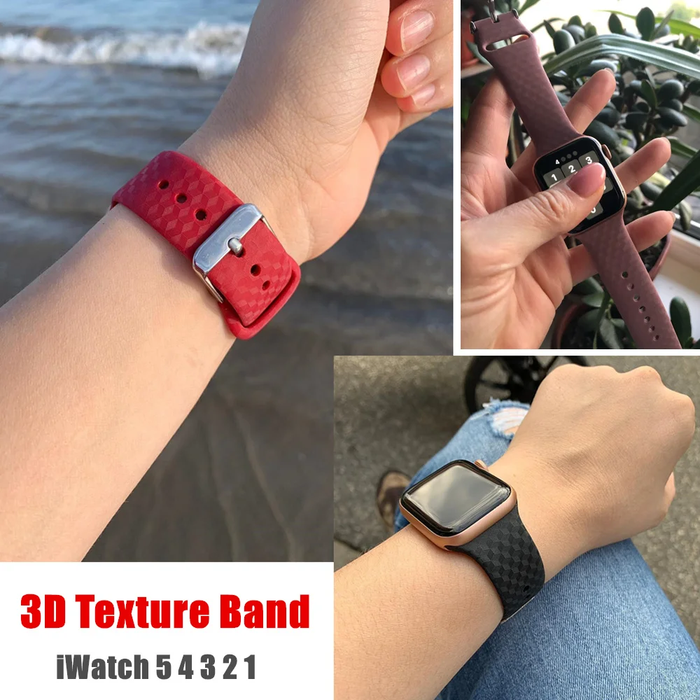 Ремешок с 3D текстурой для apple watch 5, 4 ремешка, 44 мм, iwatch, 42 мм, correa, apple watch, 38 мм, 40 мм, силиконовый ремешок для часов pulseira 3, 2, 44