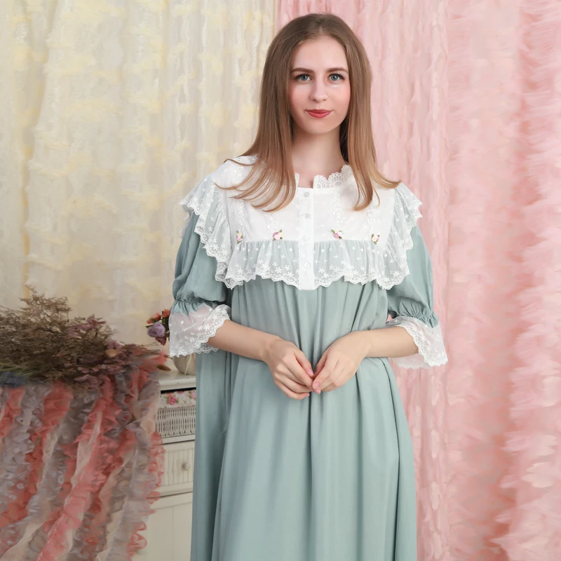 

Cotton Nightgown Woman Romantic Nightdress Long Dress Sleepwear Summer