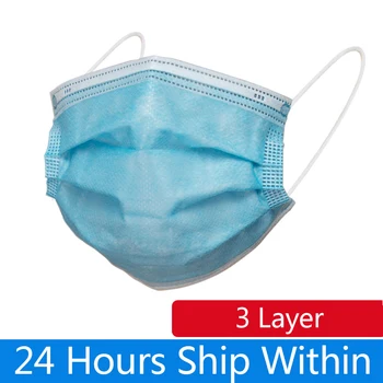 

10/200pcs Blue 3-Layer Mask Mouth Non Woven Disposable Masks Meltblown Cloth Masks Earloops Masks