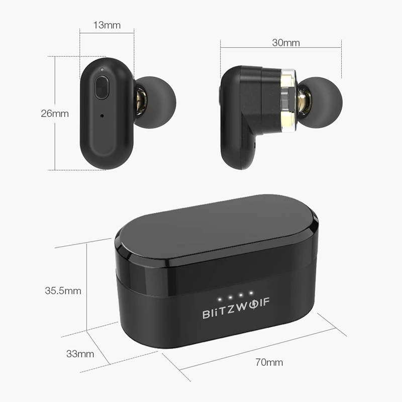 Blitzwolf Dual Dynamic Driver TWS Bluetooth V5.0 Wireless Earphone Headset Waterproof High Sound Quality Strong Bass
