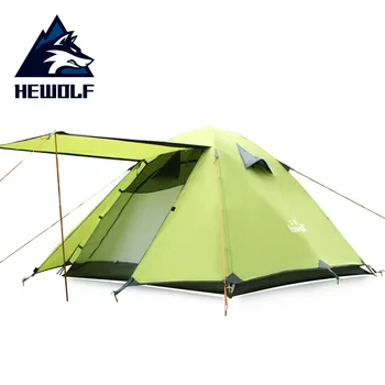 Hewolf-Bastones de aluminio de alta calidad para 3 personas, doble capa, impermeables, a prueba de lluvia, a prueba de viento, para acampar al aire libre, para Barracas