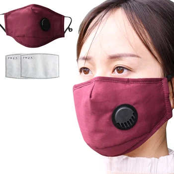 

Fashion Cotton Plaid PM2.5 Mouth Mask With Breathing Valve Haze Anti-Dust Proof Mask with Pcs Activated Carbon Filter Face Masks
