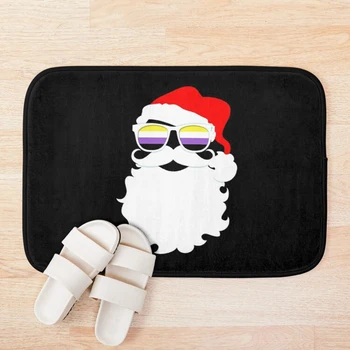

Santa Claus Nonbinary Pride Flag Sunglasses Bath Mat Bathroom Bath Mat Set Mirrofiber Cartoon Bath Rug Set