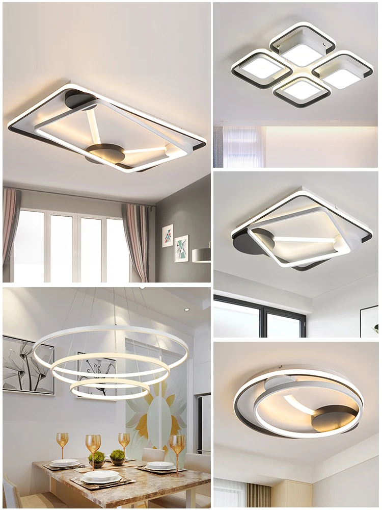

Modern LED Ceiling Light Fixtures For Living Room Bedroom Home Lighting With Remote Control Dimmable Black White Lamp Lustre