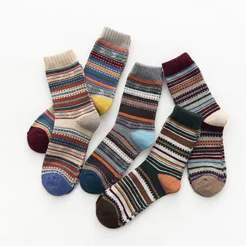 

Thicken warm couple wool socks in autumn and winter European and American national style striped men's socks