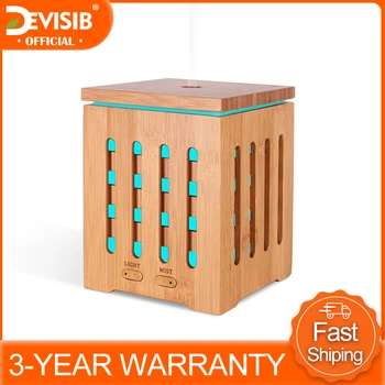 

DEVISIB 200ml Bamboo Essential Oil Diffuser Ultrasonic Aromatherapy Diffusers with 7 LED Colorful Lights and Waterless Auto Shut