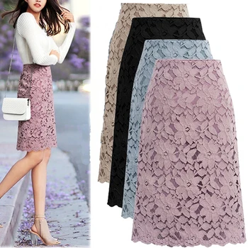 

Women Skirt Summer Plus Size Lace Elegant Office Skirts Womens Pencil Bandage Skirt For Women Skirts Knee-length High Waist 2020