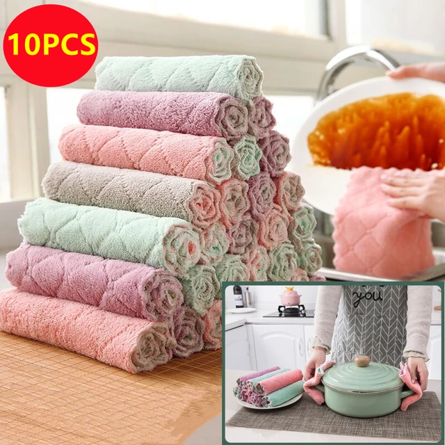 3pcs Hanging Coral Fleece Cleaning Cloth In Multiple Colors