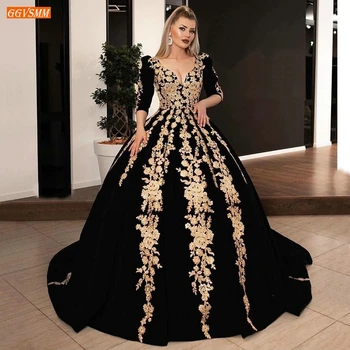 SUPER VENTA ❤️ Vestidos De novia negros De Dubái, trajes De boda dorados De Arabia Saudita, trajes De baile con apliques De encaje, vestidos De novia musulmanes De iglesia a medida, bata De novia 2020 - discount item 44% OFF Bodas y eventos