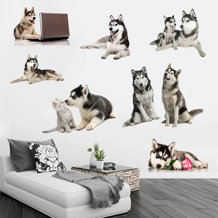 Модель Хаски стикер Детская комната декоративные обои для спальни Pet Shop 3D мультфильм наклейки