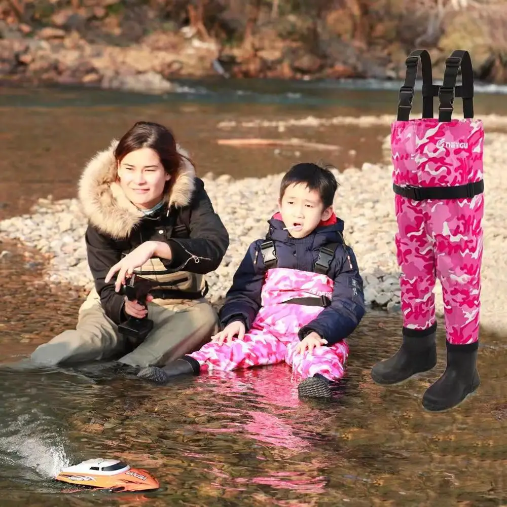 

NeyGu Back To School Season gift,fishing wader with non-slip rubber boots, Protection from wind and rain for kids ,students