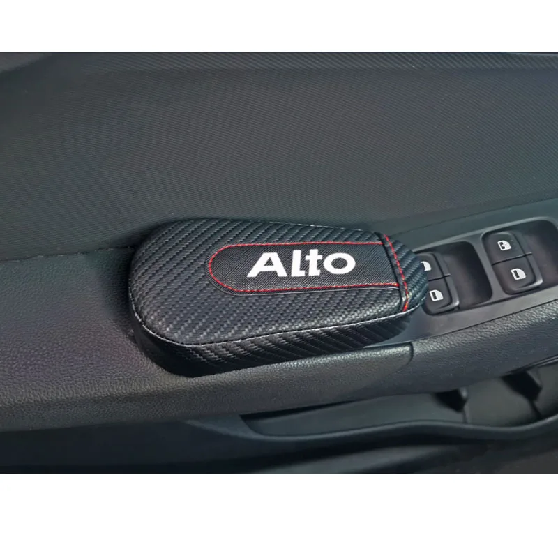 Для Suzuki Alto, 1 шт., углеродное волокно, кожа, авто подушка для ног, наколенник, Автомобильный Дверной рычаг, накладка, автомобильные аксессуары, защита для автомобиля