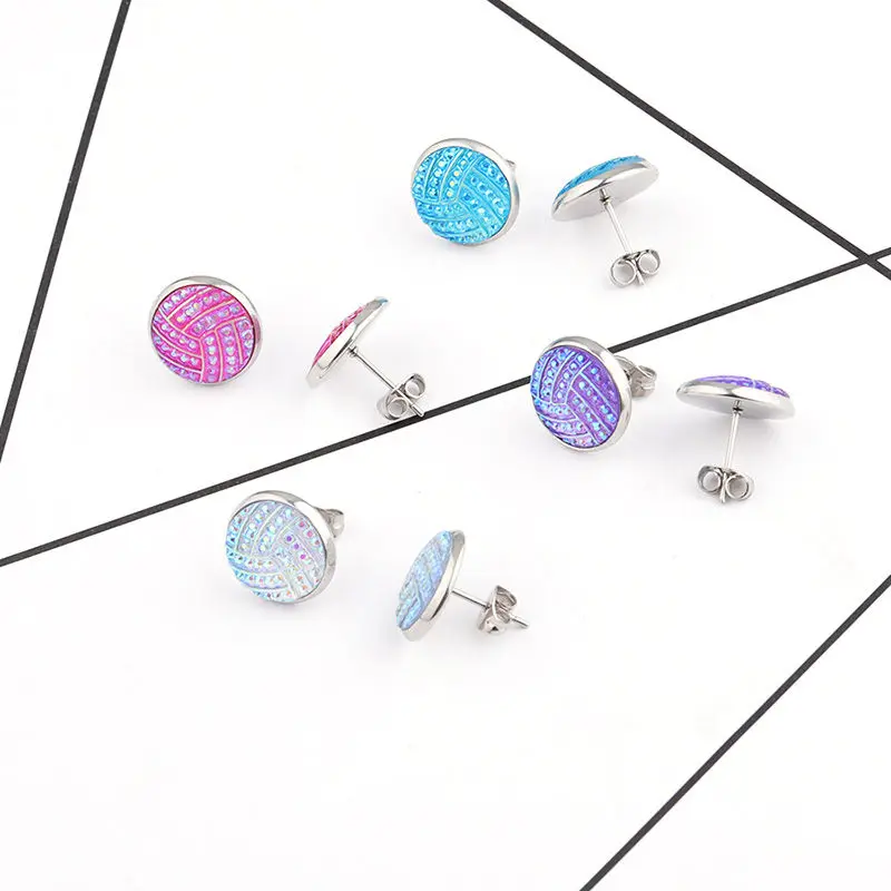 Модные серьги-гвоздики Drusy из нержавеющей стали 4 пары Druzy Радужный Круглый