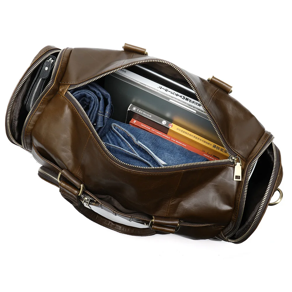 Новые большие мужские дорожные сумки из натуральной кожи с несколькими карманами, сумки для путешествий, сумки для путешествий на выходные, большие сумки-тоут, дорожные сумки через плечо