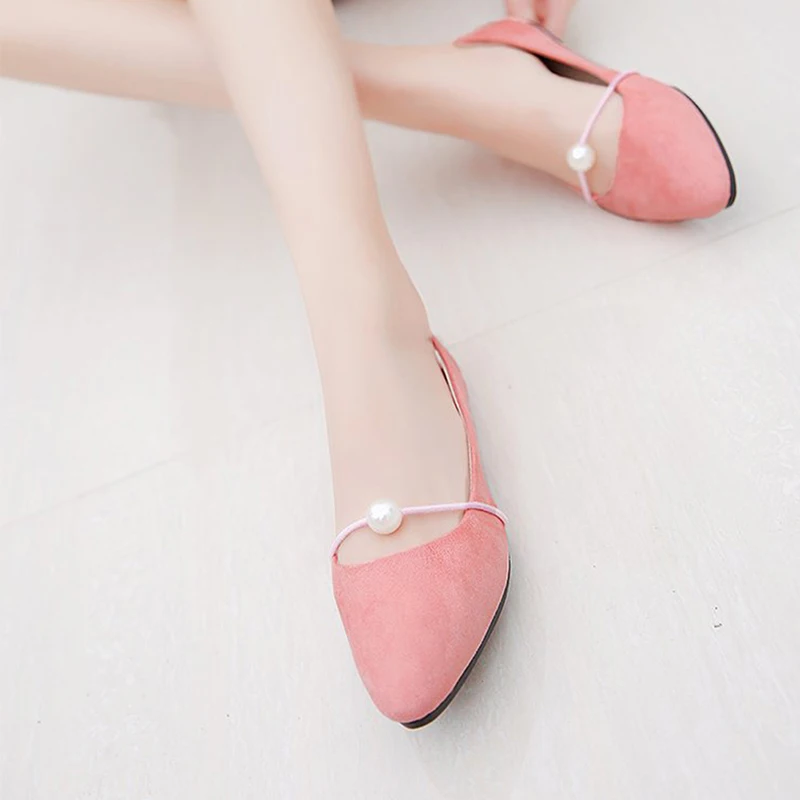 

2019 Women Summer Elegant New Style Fashion Design Flat Shoes Casual Sweet Elegant Soft Sweet All-match Pearl Decor Flat Shoes