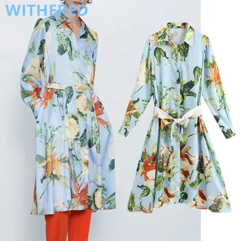 

Withered england style vintage floral printing sashes loose party dress women vestidos de fiesta de noche vestidos midi dress